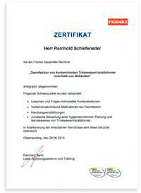 Desinfektion von kontaminierten Trinkwasserinstallationen in Gebäuden