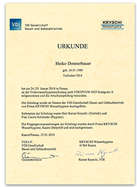 Trinkwasserhygieneschulung nach VDI/DVGW 6023 Kategorie A